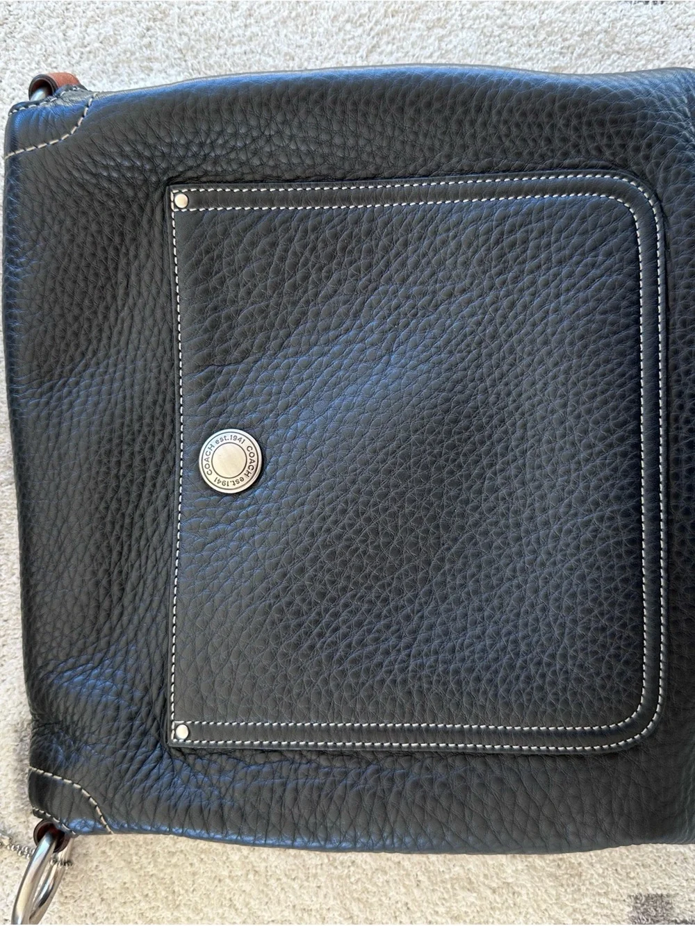 Coach Black Pebbled Leather Shoulder Bag with Tan Accent y2k